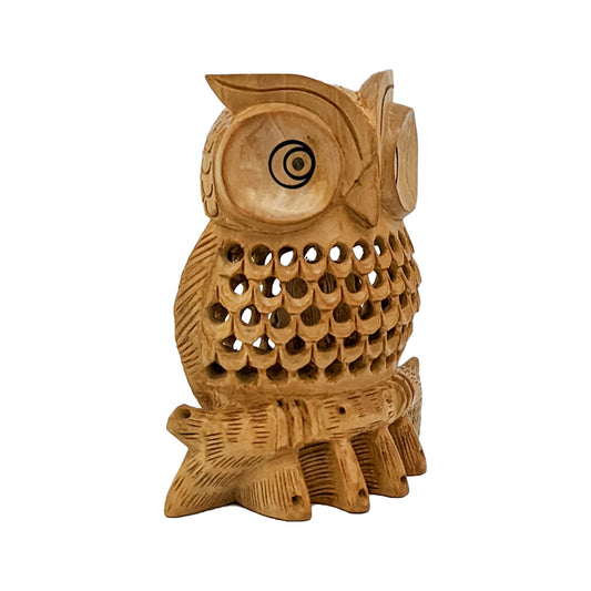 Handmade Wooden Owl Statue