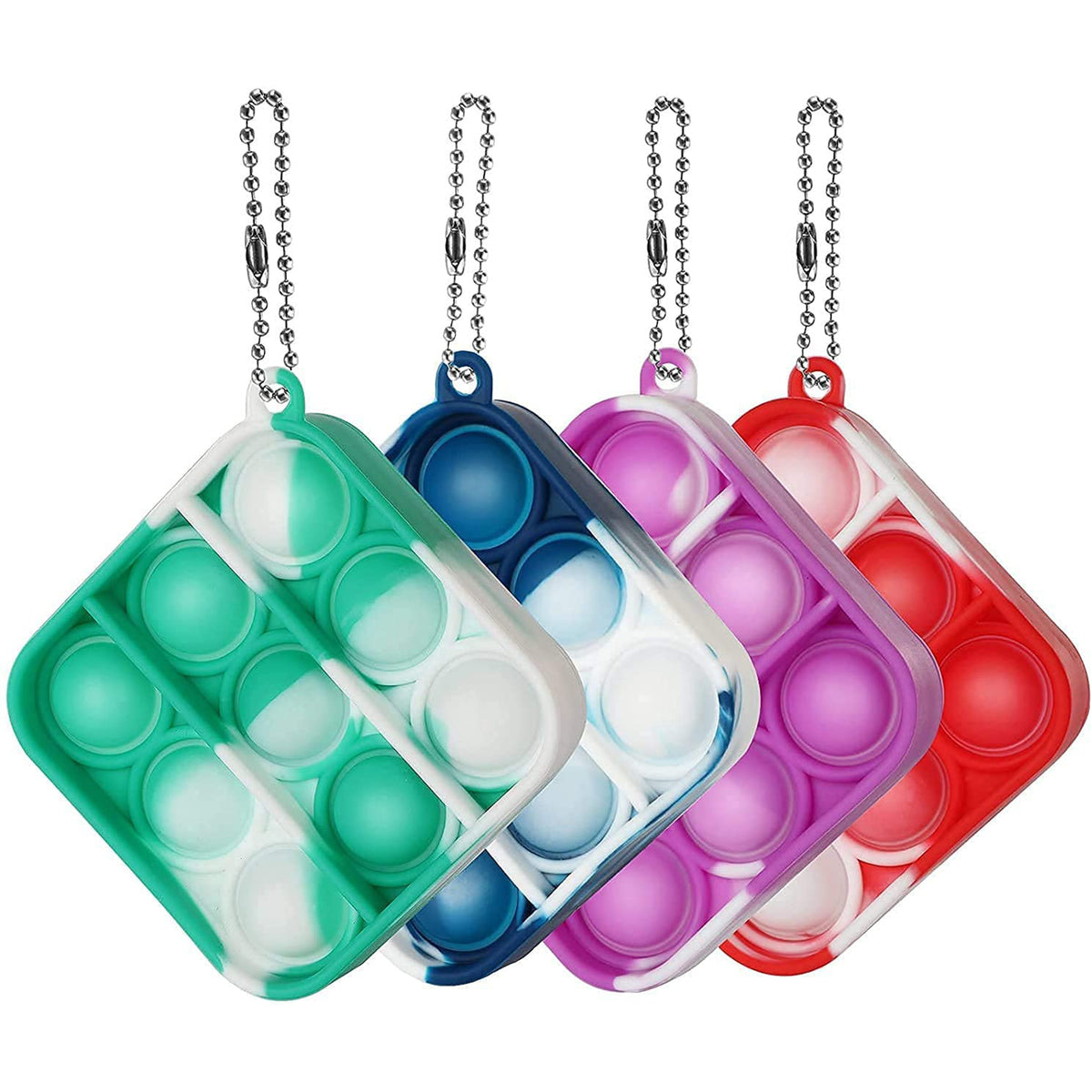 tie dye mini square pop it fidget toy keychains