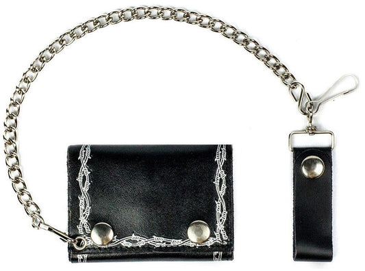 Barbed Wire Trifold Leather Wallets with Chain - High-Quality American-Made