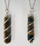 Wholesale TIGER EYE COIL WRAPPED STONE 18 INCH SILVER CHIAN NECKLACE (sold by the piece or dozen )