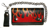 Wholesale RED FLAMES 6 INCH BIKER / TRUCKER LEATHER WALLET WITH CHAIN (Sold by the piece)