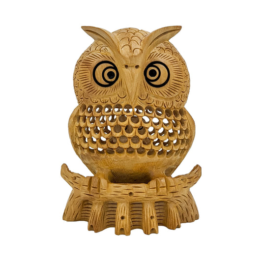 Wooden Handmade Carved Owl Statue 5-Inch