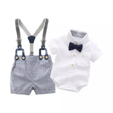 Baby Boys Short Sleeve Shirt+Bib Pants+Bow Tie Clothes Set