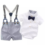 Baby Boys Short Sleeve Shirt+Bib Pants+Bow Tie Clothes Set