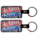 St. Louis Keychain - Wood Red & Blue In Bulk