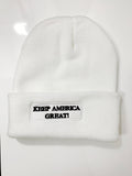 Buy KNITTED EMBROIDERED TRUMP KEEP AMERICA GREAT BEANIE CAP, WHITEBulk Price