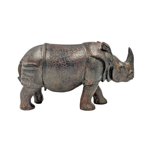 Dark Wooden Rhinoceros with Stone Artwork