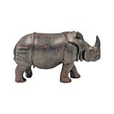 Dark Wooden Rhinoceros with Stone Artwork