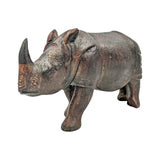 Dark Wooden Rhinoceros with Stone Artwork