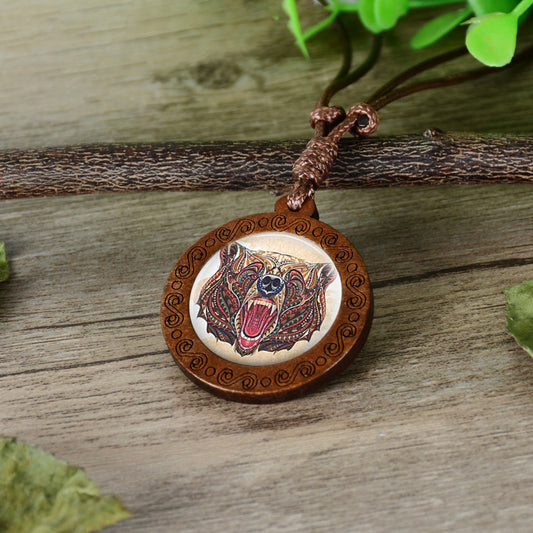 Buy Wood Prism 3D Like Animal Necklaces On Adjustable Wax Rope Necklace WOLF, BEAR, FOX, OWL, TIGER(sold by the piece) Bulk Price