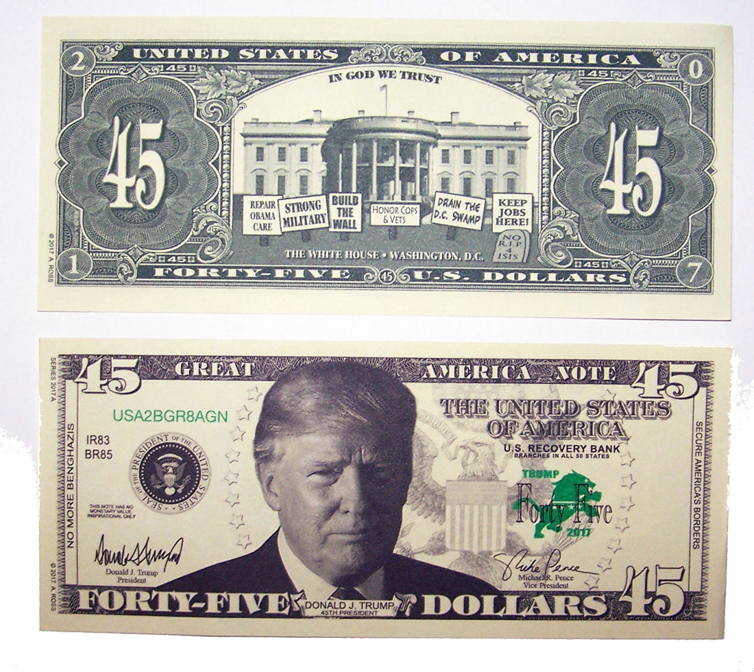 Buy DONALD TRUMP 45 DOLLAR FAKE MONEY BILL (Sold by the pad of 25 billsBulk Price