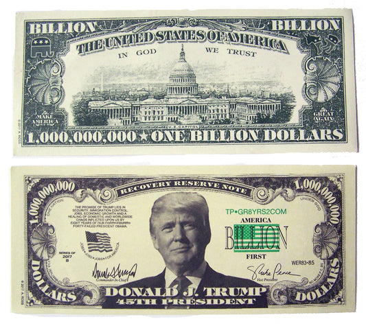 Wholesale DONALD TRUMP ONE BILLION DOLLAR FAKE MONEY BILL (Sold by the pad of 25 bills )