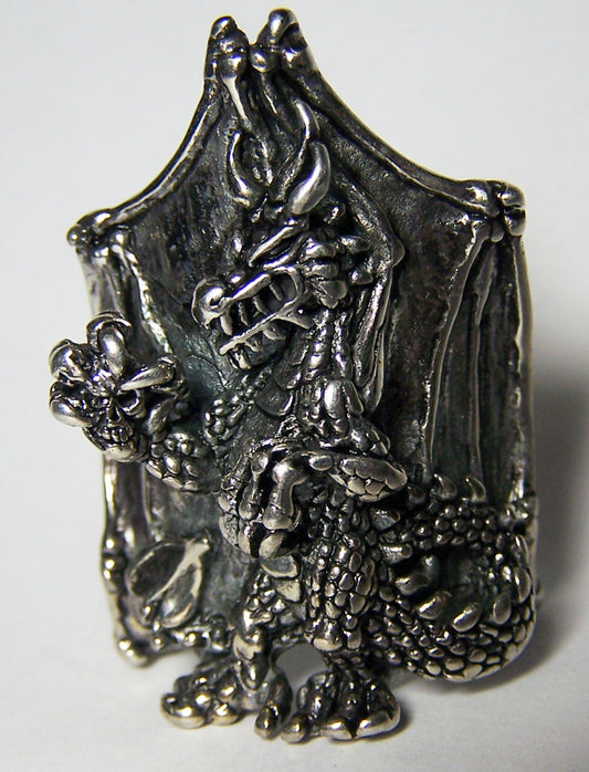 Buy DRAGON ON SHEILD SILVER DELUXE BIKER RING *Bulk Price