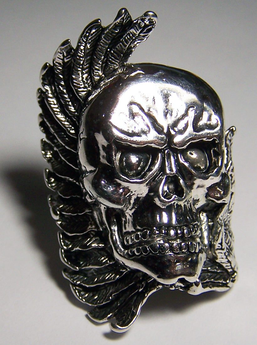 Buy LARGE SKULL HEAD WING WRAPPED SILVER DELUXE BIKER RING *Bulk Price