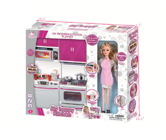 Modern Kitchen Pretend Play Set W/ Doll Wholesale