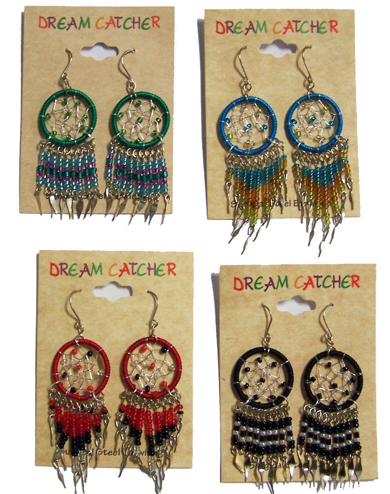 Wholesale DREAM CATCHER DANGLE SEED BEAD EARRINGS ( sold by the dozen or piece )