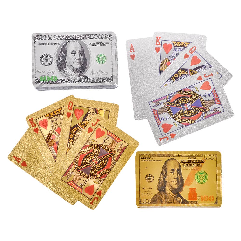 Buy GOLD AND SILVER FOIL $100 BILL PLAYING CARDS in Bulk