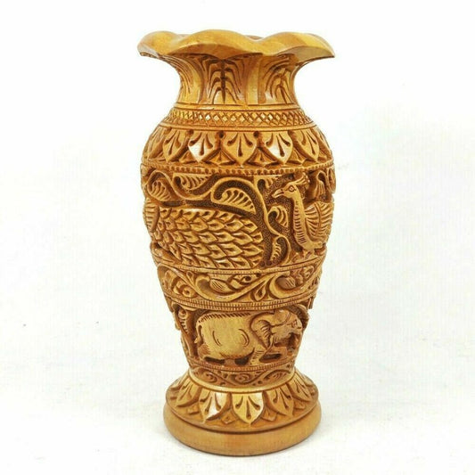 Hand Carved Wooden Pot Showpiece