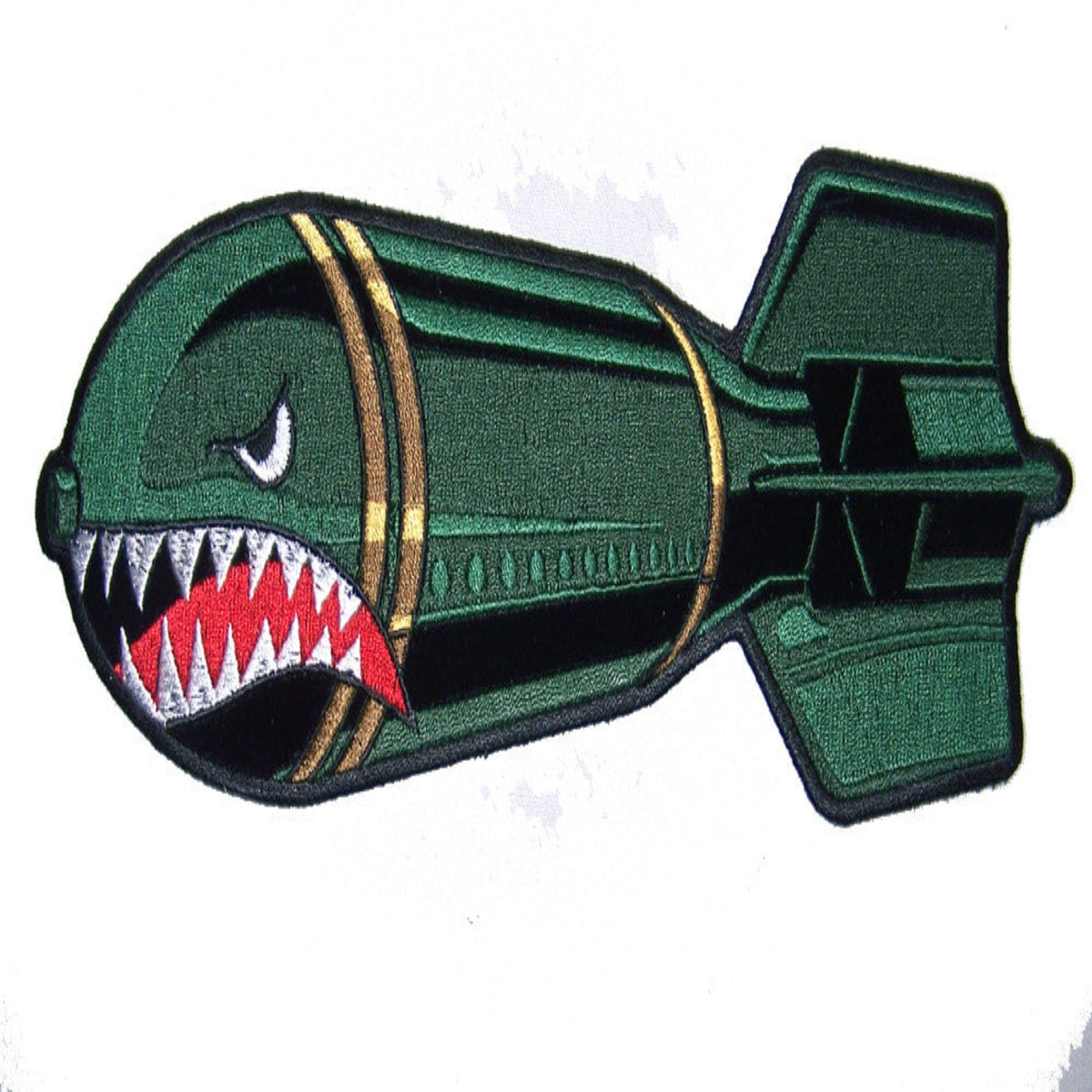 Wholesale Large Jumbo Shark Face with Dropping Bomb Patch - Unique and Eye-Catching Design  (Sold by the piece)