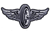 Wholesale JUMBO FLYING MOTORCYCLE WHEELL W WINGS PATCH 11 INCH (Sold by the piece)