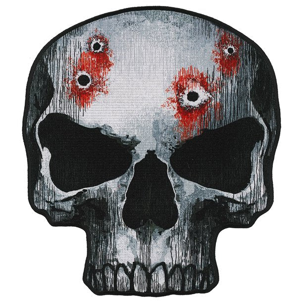 Wholesale 9 x 10 EMBROIDERED JUMBO SKULL PATCH WITH BULLET HOLES (sold by the piece)