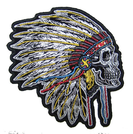 Buy FEATHER BONNETT SKULL EMBROIDERED 4 INCH PATCH Bulk Price