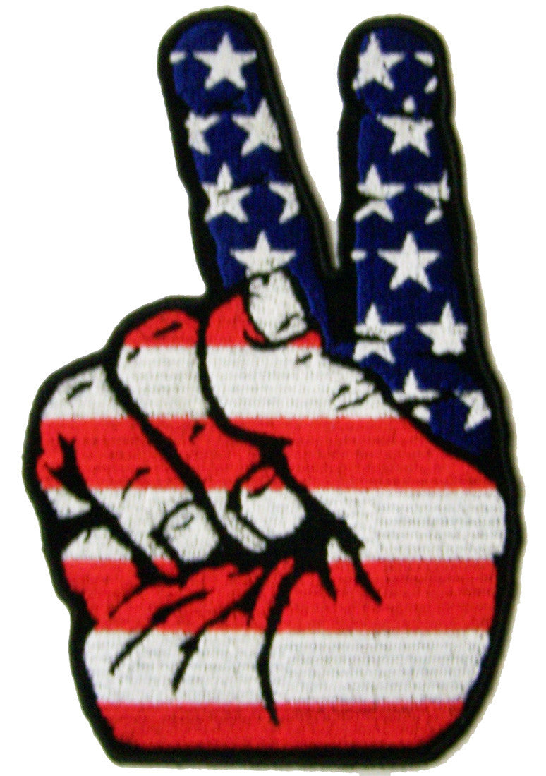 Wholesale AMERICAN FLAG PATRIOTIC HAND PEACE SIGN 5 INCH EMBROIDERED PATCH ( sold by the piece )