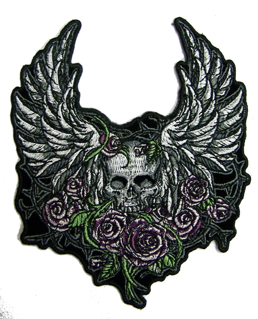 Wholesale SKULL WINGS & ROSES  BIKER 5 IN EMBROIDERIED PATCH (sold by the piece )