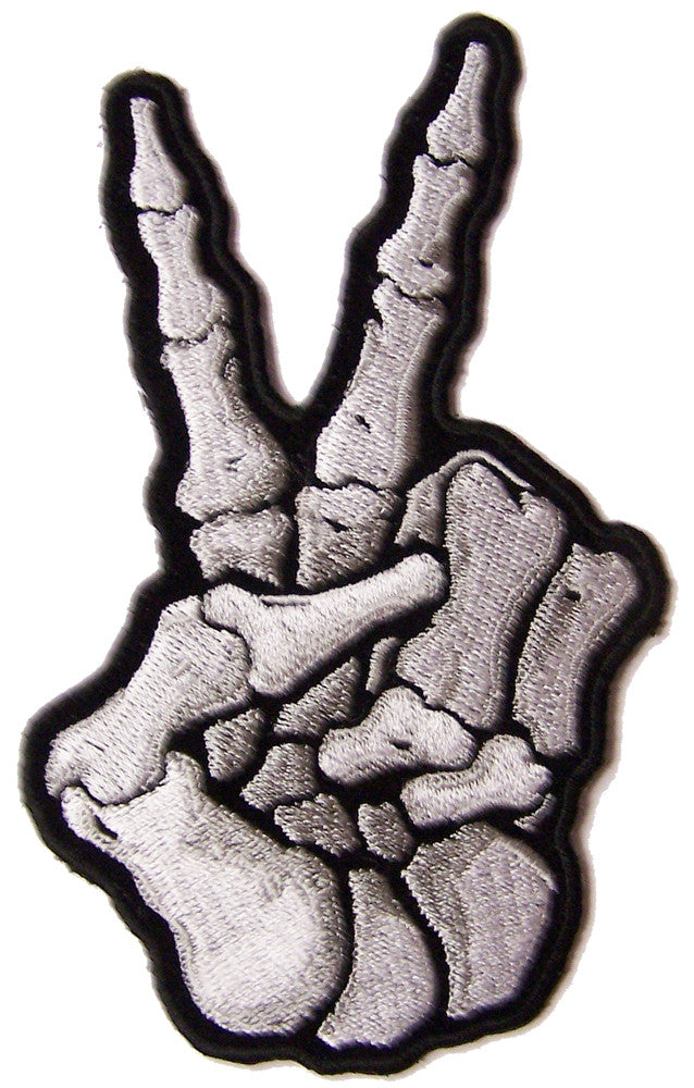 Buy SKELETON HAND PEACE SIGN BONES 5 INCH EMBROIDERED PATCH Bulk Price