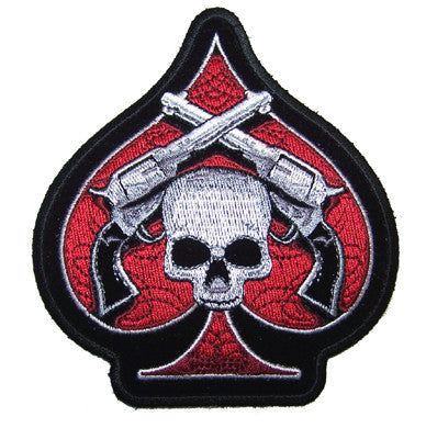 Wholesale SPADE SKULL AND PISTOLS EMBROIDERED PATCH  (sold by the piece )