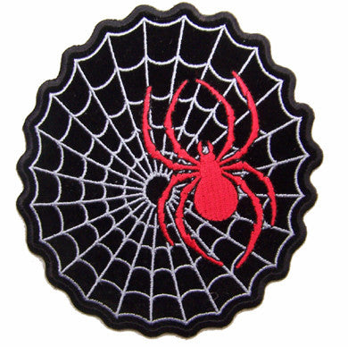 Wholesale RED SPIDER IN WEB 5 IN EMBROIDERED PATCH  (sold by the piece )