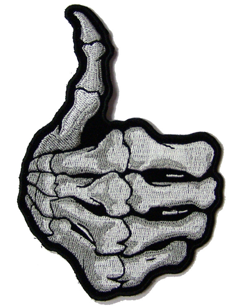 Wholesale SKELETON HAND THUMB UP BONES 5 INCH EMBROIDERED PATCH ( sold by the piece )