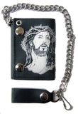 Wholesale JESUS CROWN OF THORNS TRIFOLD LEATHER WALLET WITH CHAIN (Sold by the piece)